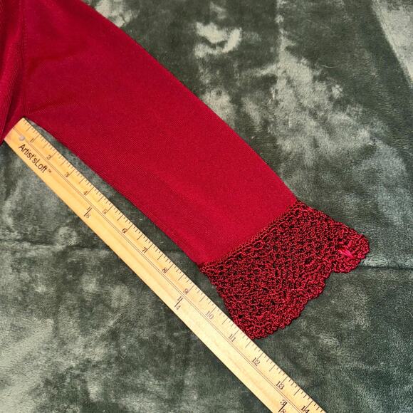 VTG Joseph A Cardigan Sweater Womens S Red Crochet Lace Trim Open Front Coquette - Picture 6 of 9